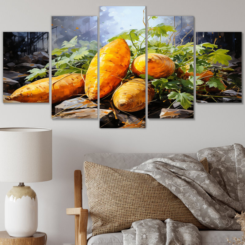 Vegetable Orange Sweet Potato - Farmhouse Wall Decor - 5 Panels