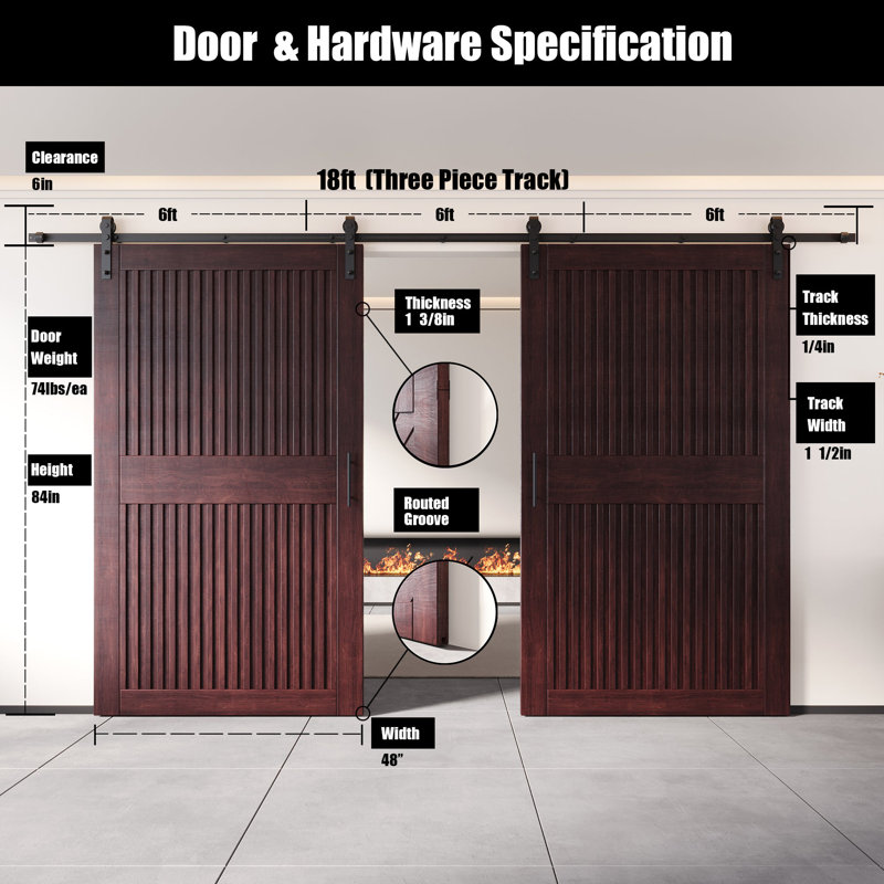 Portes de grange en acajou double 48 po x 84 po Homquer Red Homacer, 48" x 84"