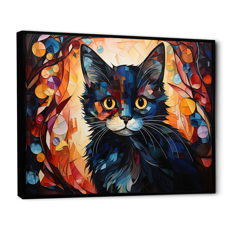 Abstrait Munchkin Marvel Cat Portrait I - décoration murale chat, H 24 po x l 32 po x P 1 po, Cadre flottant noir