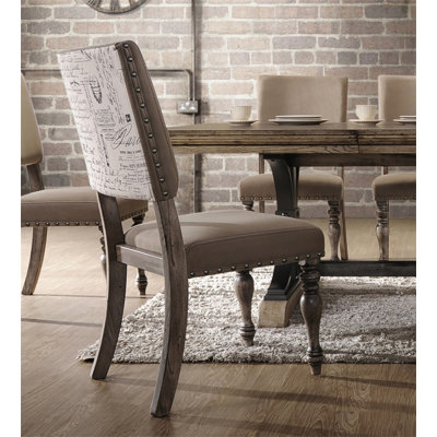 Birmingham Script Printed Driftwood Finish Dining Chair With Nail Head, Set Of 2