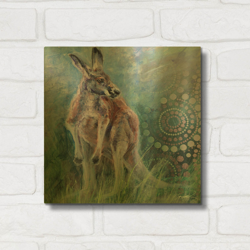 « Kangourou roux » de Robert Campbell, tableau mural en métal doré, 30,5 x 30,5 cm, 12 po x 12 po