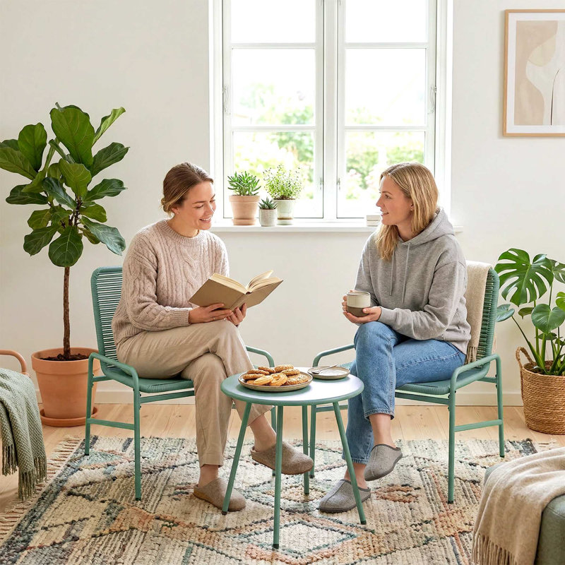 2 - Person Patio Dining Set with Round Table, Green