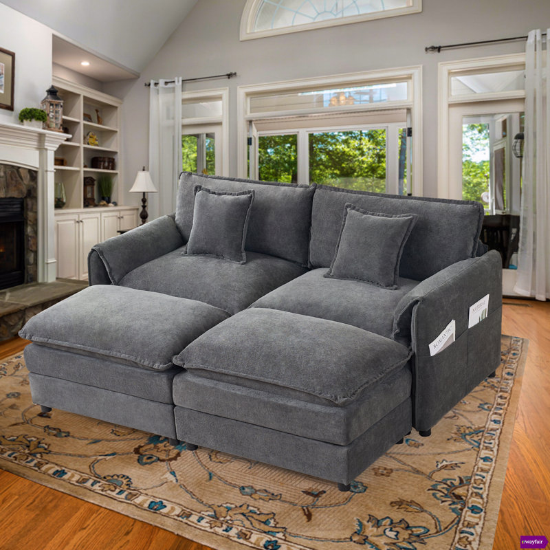 Canapé modulaire à assise profonde avec deux repose-pieds Worthland