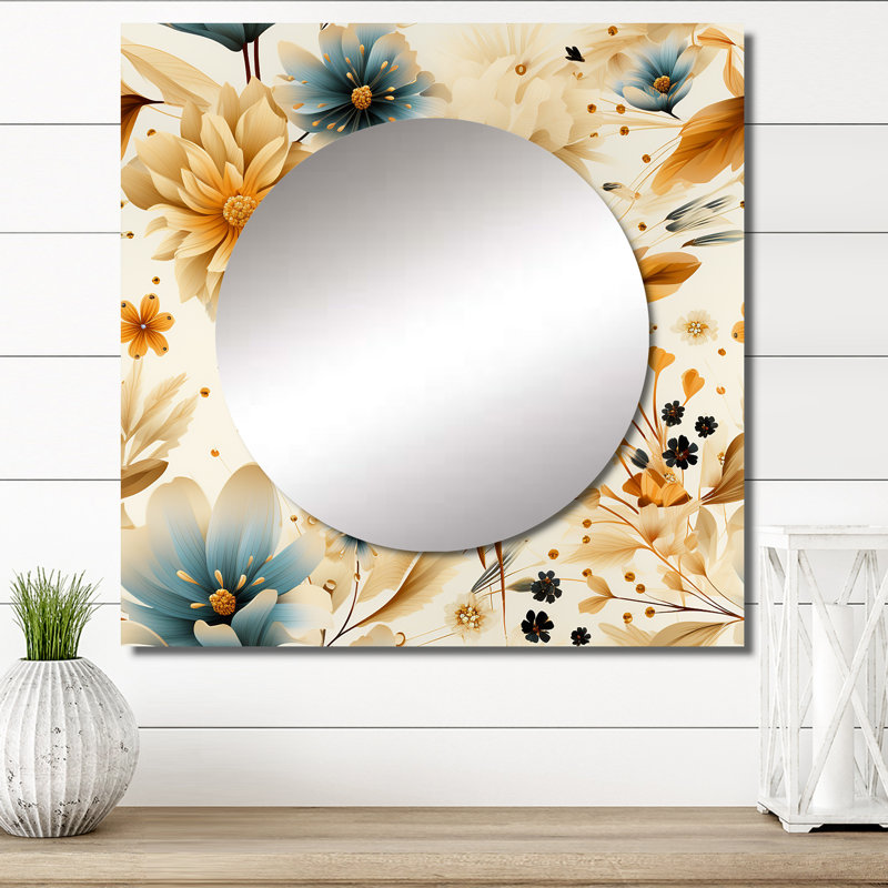 Earthy Elegance Boho Pattern - Floral Square Mirror For Wall Art Decor, 36" x 36"