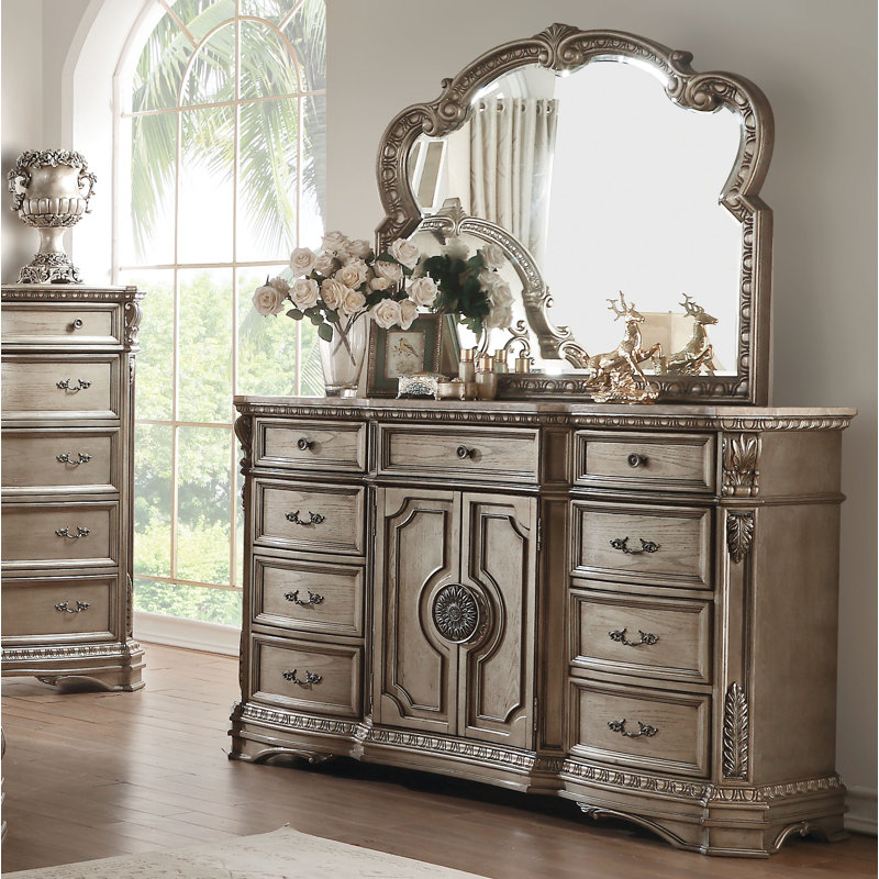 Arlandus 9-Drawer Combo Dresser in Antique Silver