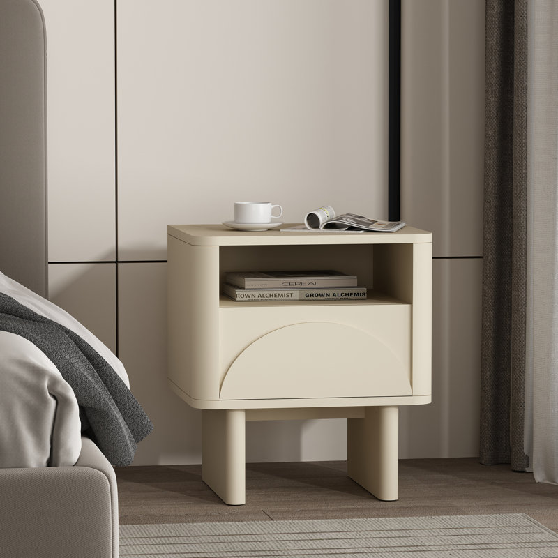 Table de chevet moderne l 20 "avec 1 tiroir pleine extension Ella, Crème, crème