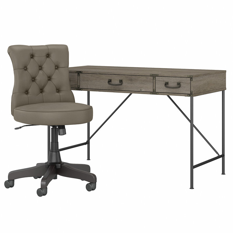 Bureau d'écriture rectangulaire avec fauteuil 2 pièces Katia, Gris patiné
