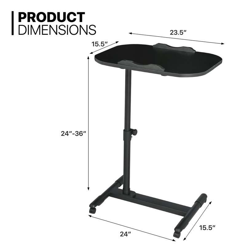 Mobile Computer Desk, Adjustable Height Standing Table, Laptop Desk Rolling Sit-Stand with Wheels, Black