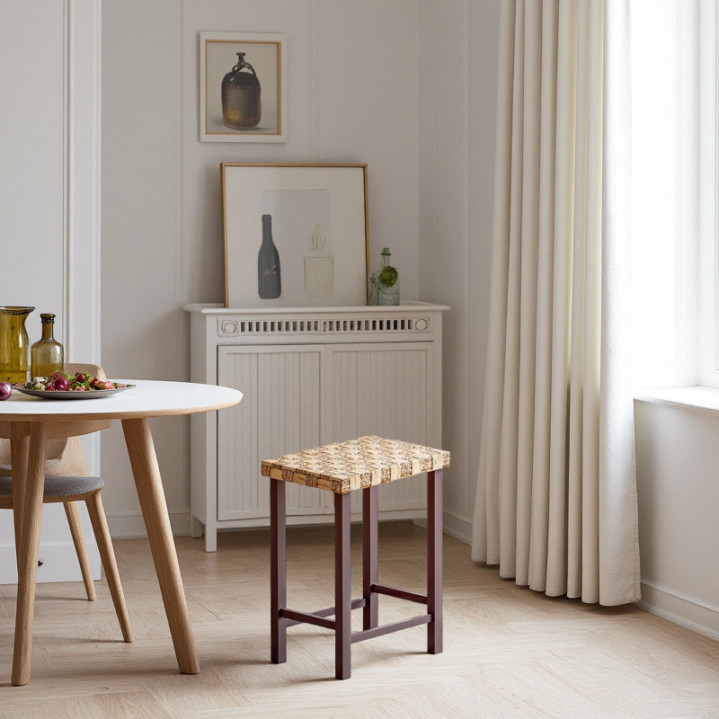 Ensemble de 3 tabourets de bar en ruppie maritime tissés à la main - hauteur réglable de 26,3 po, pieds en bois d'hévéa massif