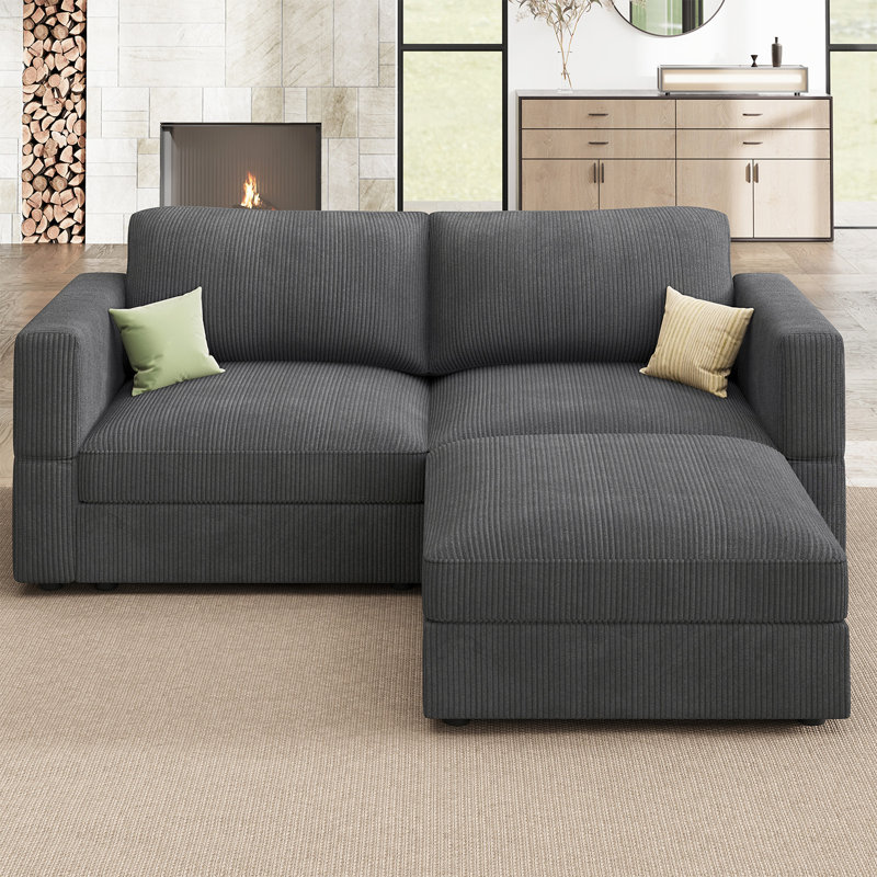 Bouley 82.6'' W L-Shaped Corduroy Modular Sectional, Gray Corduroy