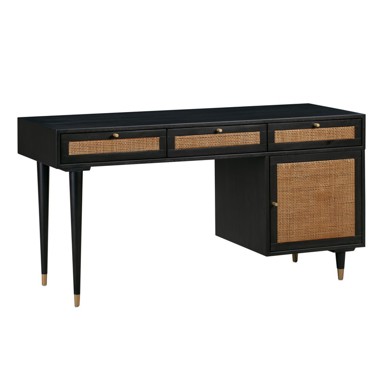 Solid Wood Top Computer Desk, Black