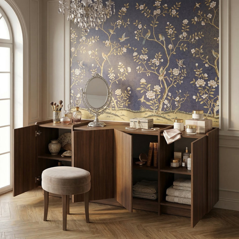 Buffet de 71 po de largeur et console polyvalente Renwick, Noyer, Noyer