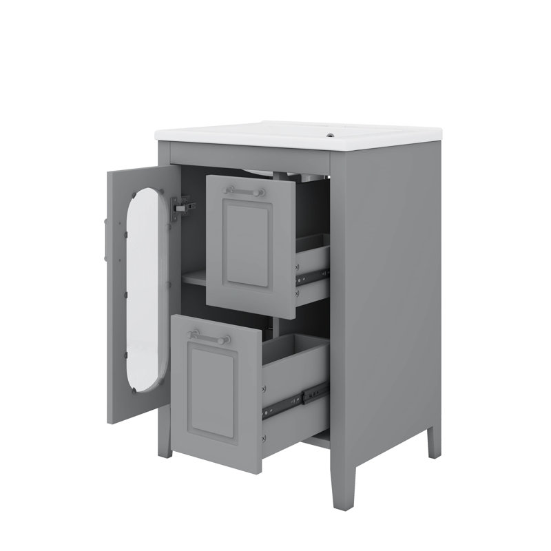 Meuble-lavabo 24 po avec deux tiroirs, une porte et une tablette réglable, Gris