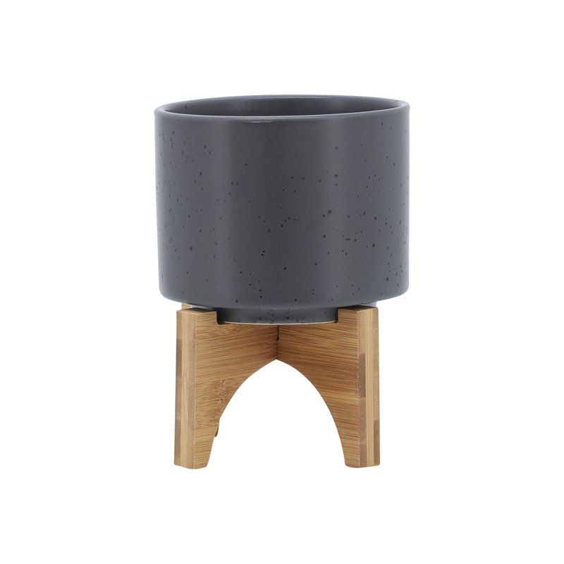 PLATEAU 5 "AVEC SUPPORT EN BOIS, GRIS MAT, H 7 po x l 5 po x P 5 po