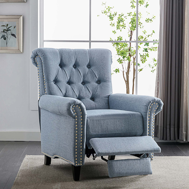 Fauteuil inclinable standard de 25,95 po Maricelda, Mélange de lin bleu