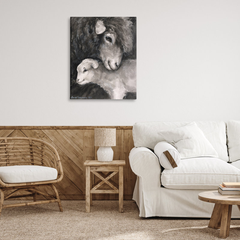 "Cuddling Sheep & Lamb", art mural par George Dyachenko, H 40 po x l 30 po