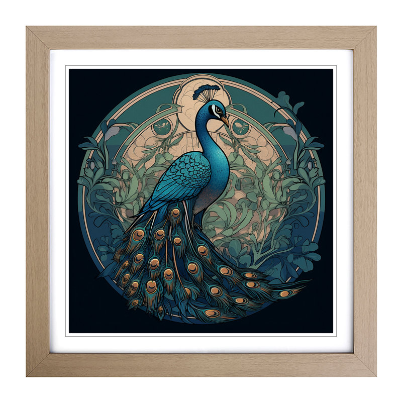 Peacock Art Nouveau - Framed Print, Oak