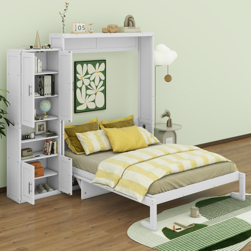 Grand lit escamotable avec 1 armoire latérale Ninah