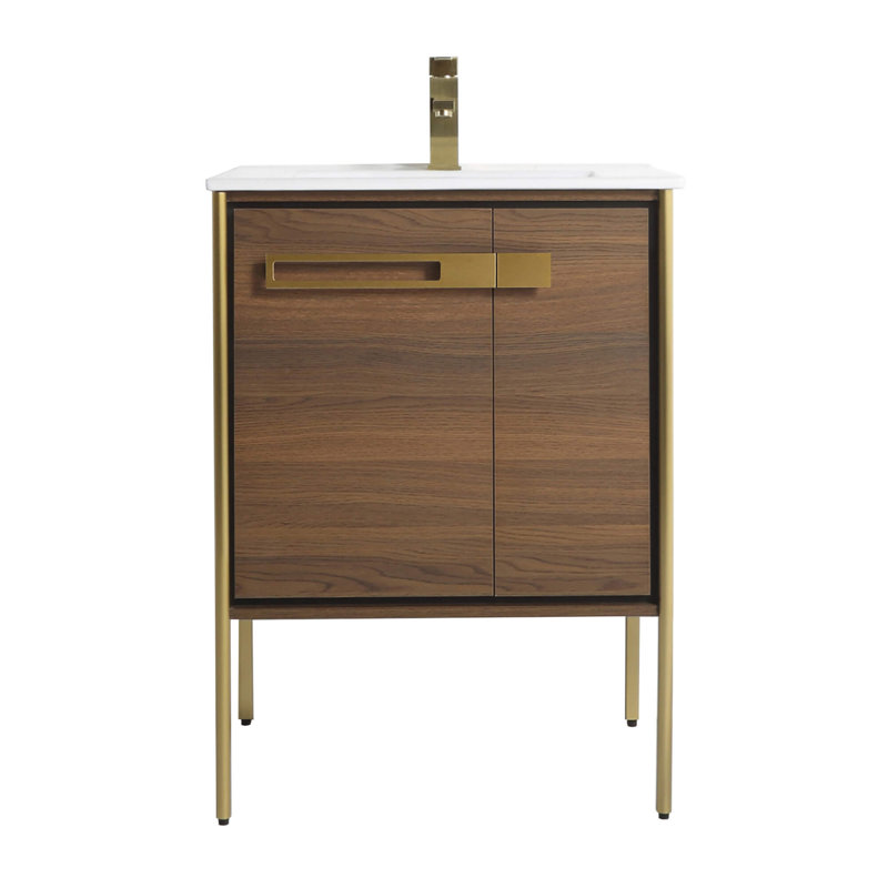 24" Walnut Ebony Bathroom Vanity with White Ceramic Sink