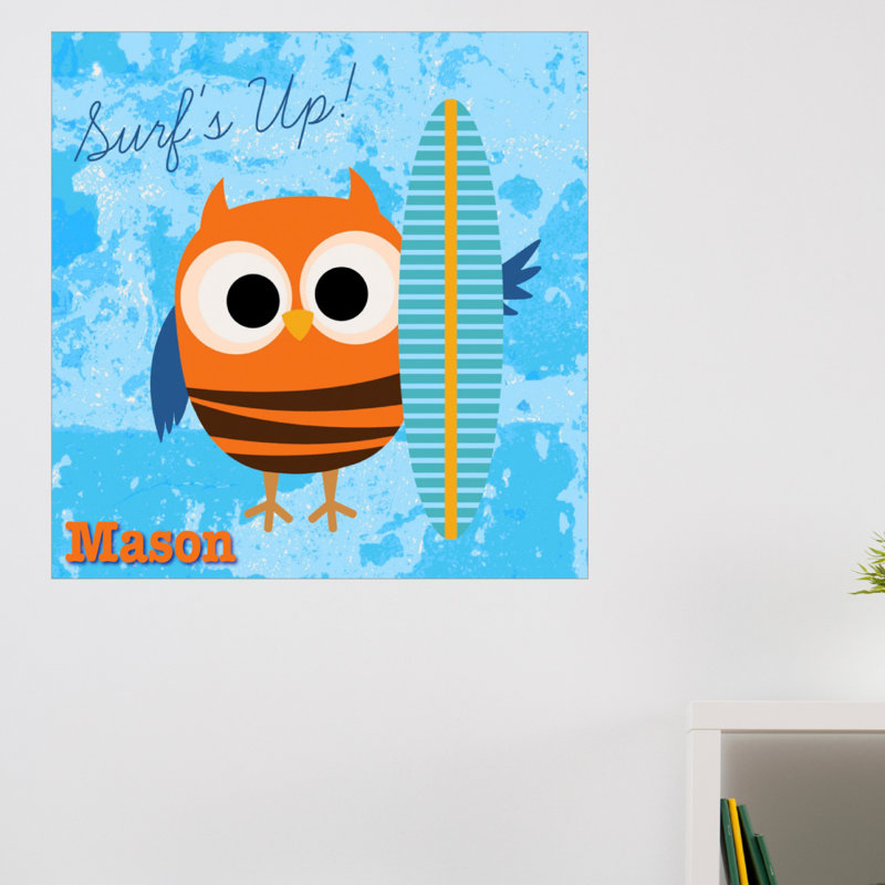 Décalcomanie murale personnalisée hibou snowboarding, H 20 po x l 20 po, Oui
