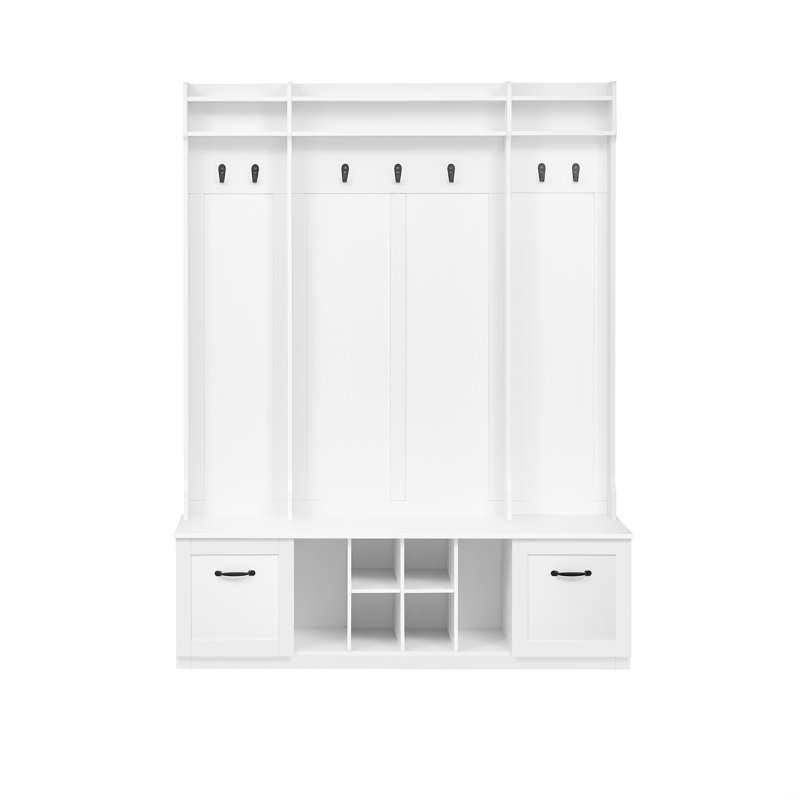 Hall Tree 58.8" Wide With Bench And Shoe Storage, White