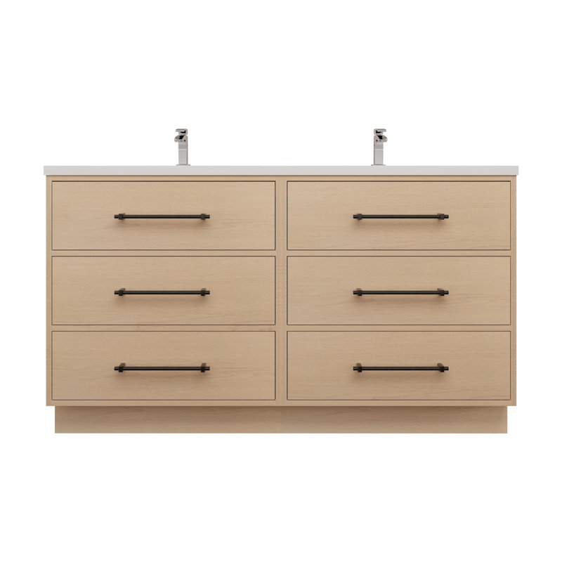Victoria 58.9'' Double Bathroom Vanity with Acrylic Top, Yellow Oak