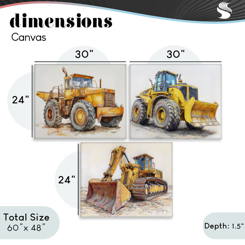 Ensemble de 3 toiles de construction variées, par Steve Hunziker, H 24 po x l 30 po