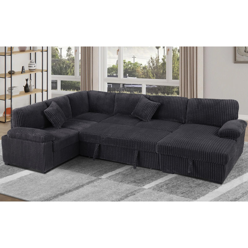 Canapé modulaire en velours côtelé avec rangement Amalyn, Gris
