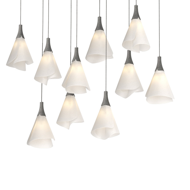 Luminaire suspendu rectangulaire à 10 lumières Mobius, Fer naturel, 130"