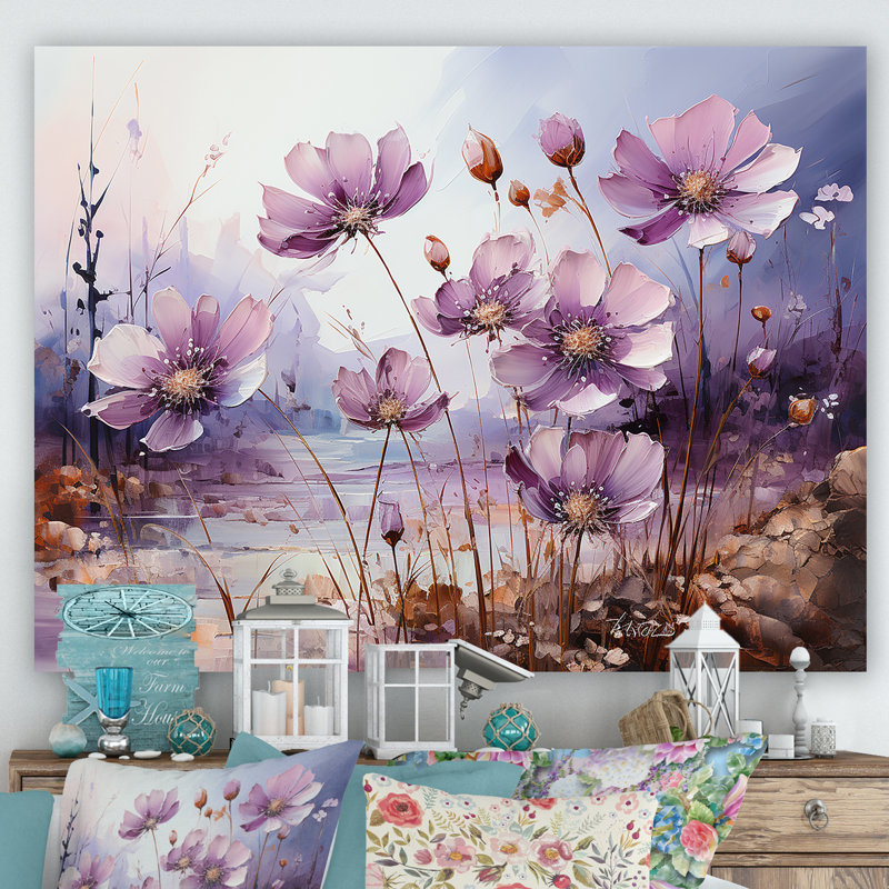 «Violets Flowers Country Charm» sur toile, Toile tendue, H 24 po x l 32 po x P 1 po