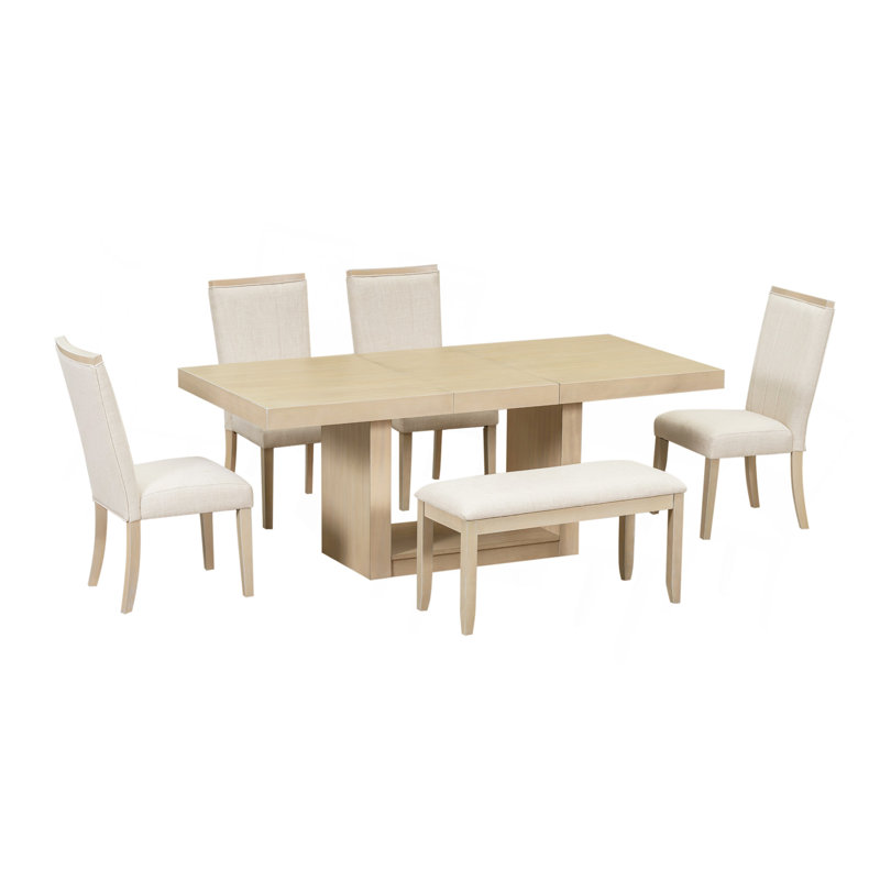 Ensemble de table de salle à manger à rallonge 6 pièces 78 po avec rallonge amovible et banc de salle à manger contemporain 4 pièces