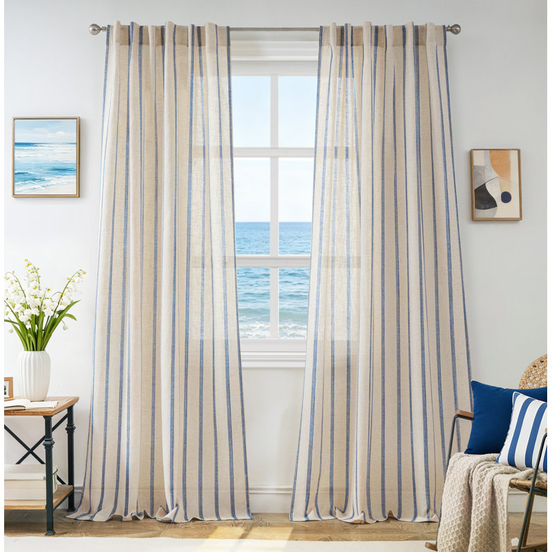 Rideaux semi-transparents avec passe-tringle Farmhouse, L 52 po x L 96 po, Marine