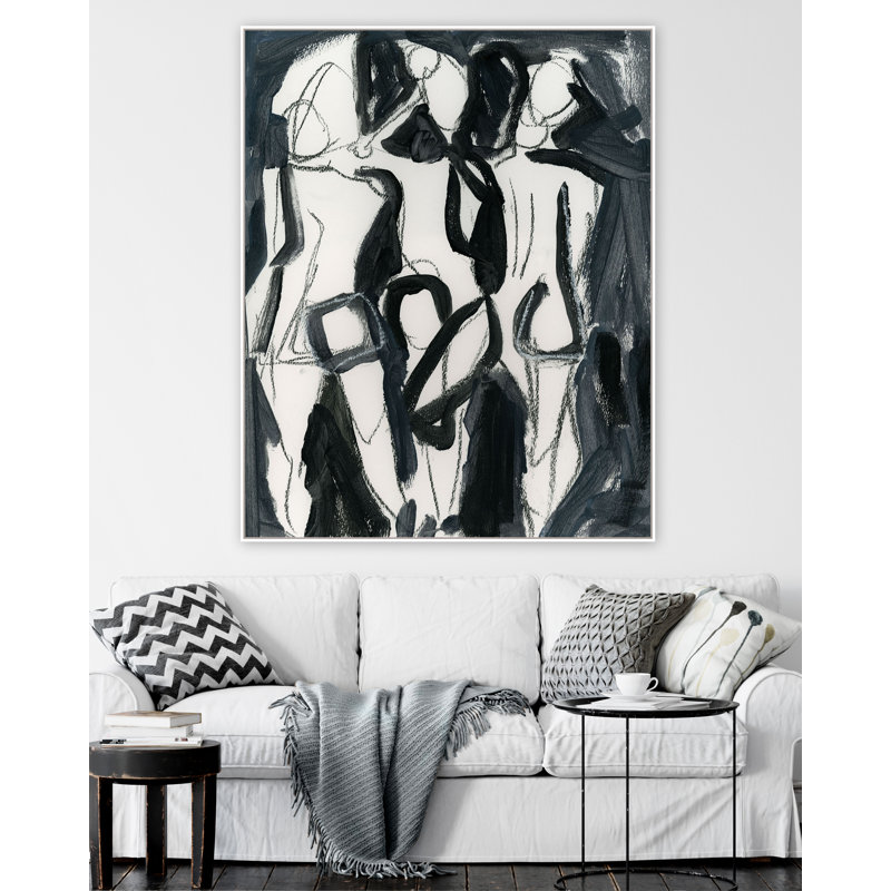 «Black & White Triple Nudes 2» par Katie Ré Scheidt, H 41,25 po x l 33,25 po, Cadre flottant blanc