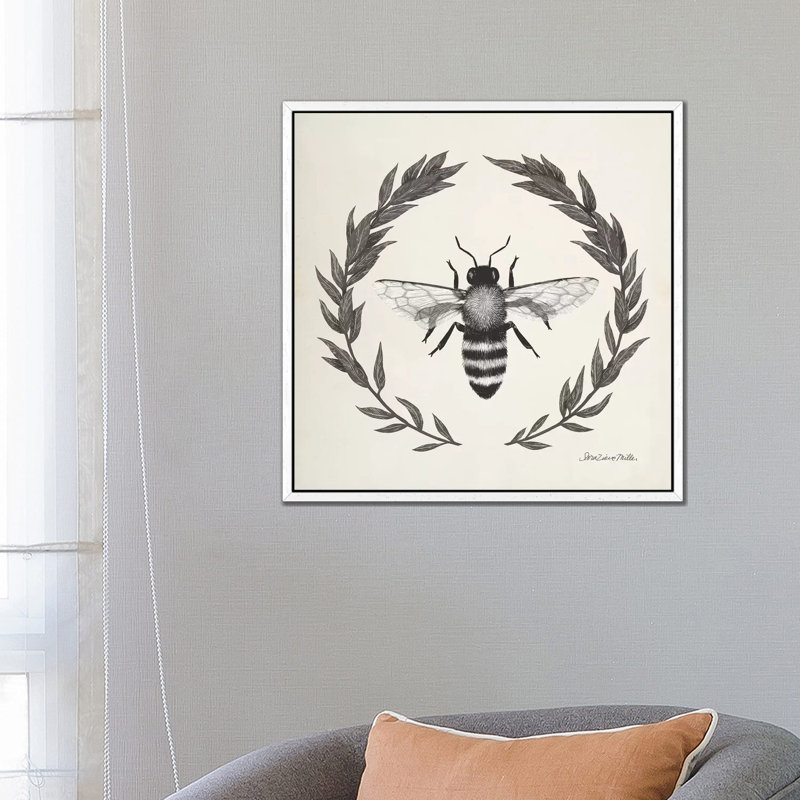 Happy To Bee Home I Neutral by Sara Zieve Miller - Painting on Canvas, 45.72cm H x 45.72cm W x 3.81cm D, White Floater Framed