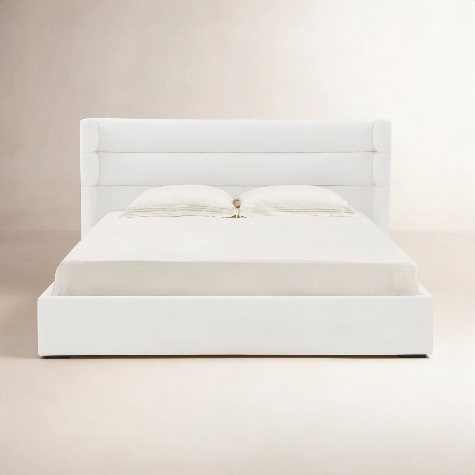 Doria Linen Upholstered Bed, Queen, White