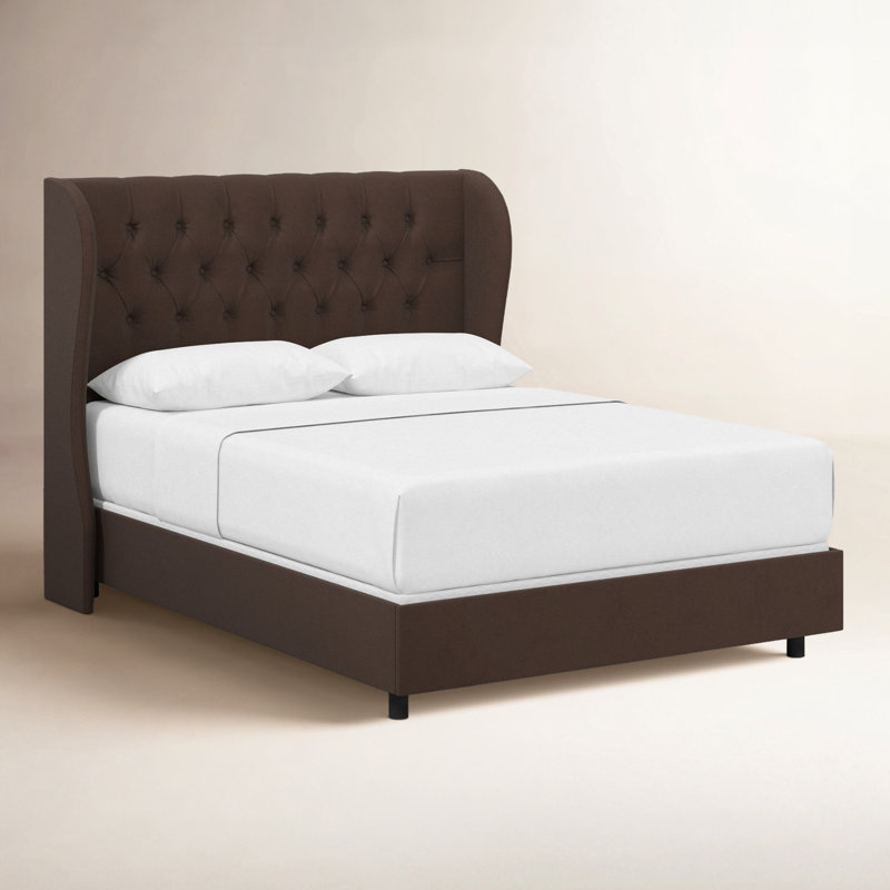 Tomey Upholstered Wingback Bed, Queen, Classic Chocolate Velvet