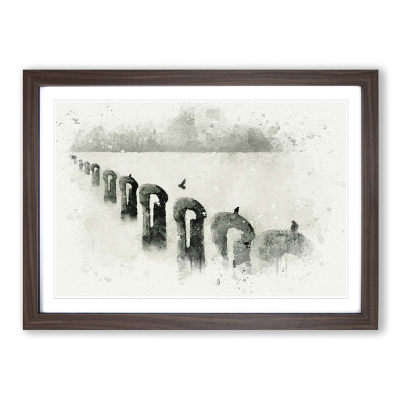 Perched Pigeons in Abstract - Picture Frame Graphic Art Print, Walnut Framed, 27cm H x 36cm W x 2cm D
