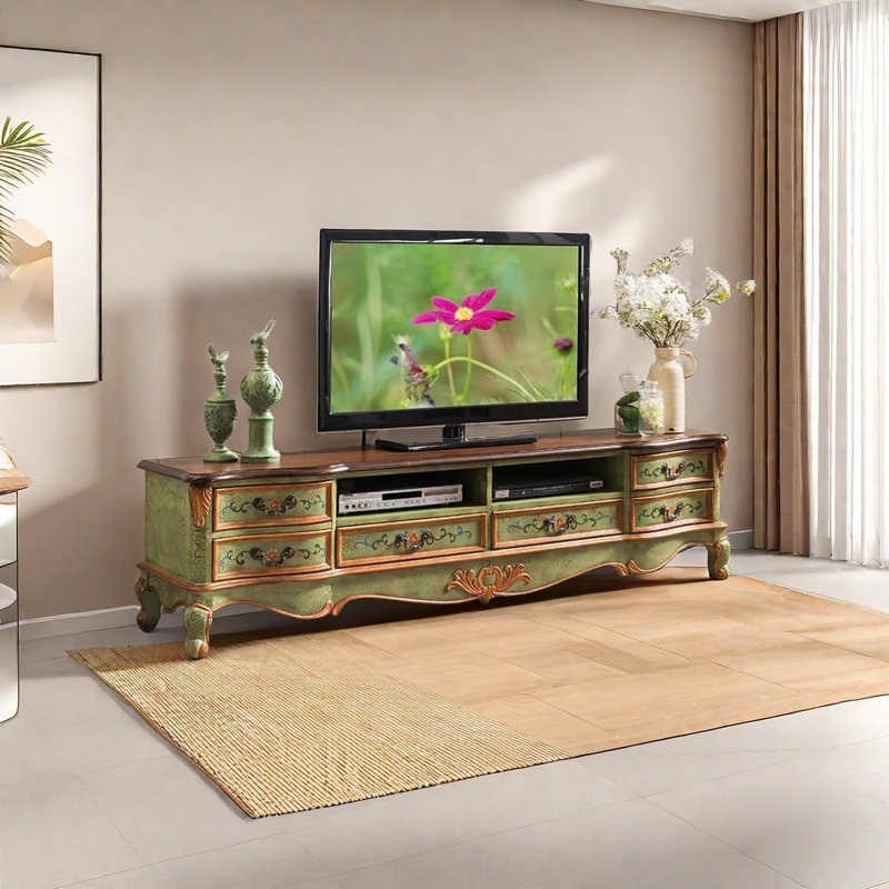 Meuble télé classique à poignée rétro, 70.87", Vert
