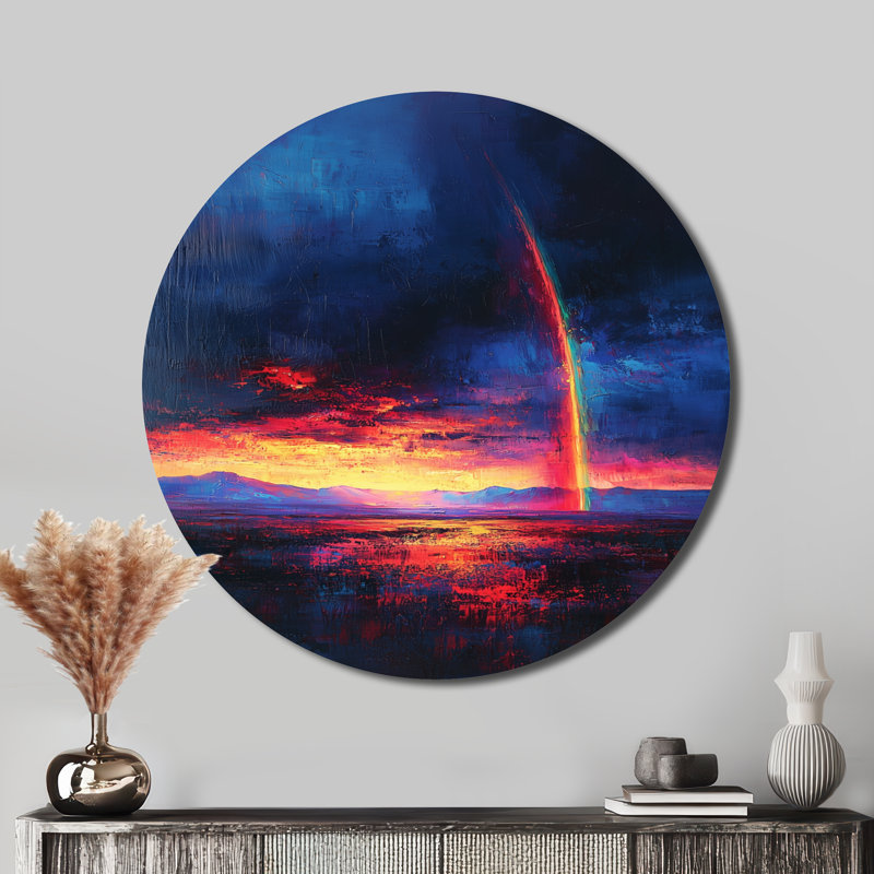 Rainbow After The Storm I - Rainbow Round, impression sur métal, art mural traditionnel en métal bleu, H 16 po x l 16 po