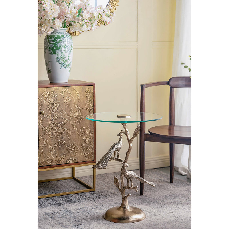 Table d'appoint paon 17,7 x 17,7 x 24 po avec plateau rond en verre