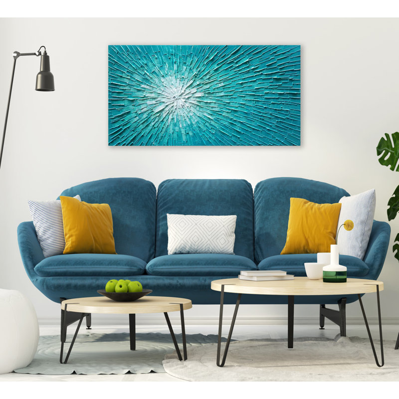 Abstrait soleil dans la forêt - peinture sur toile tendue, L 48 po x H 24 po