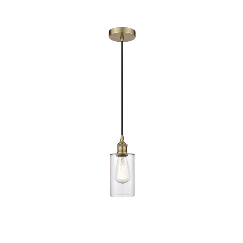 Luminaire suspendu cylindrique à 1 lumière Ervine, Laiton antique, Clair