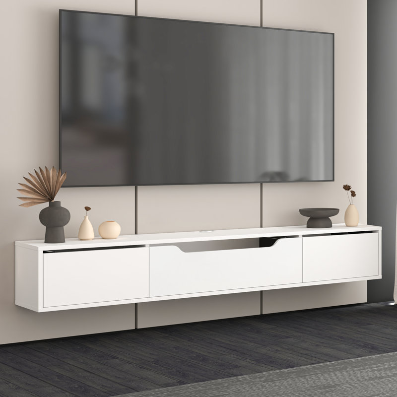 Luna Floating Tv Stand For Up To 80" Tv Wall Mounted Media Console, White