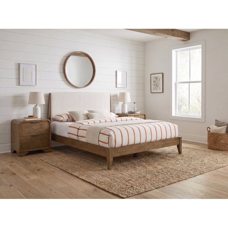 Locke Modern Craft Solid Wood 3 Pieces Fully Assemble Bedroom Set, Antique Oak/Waknut