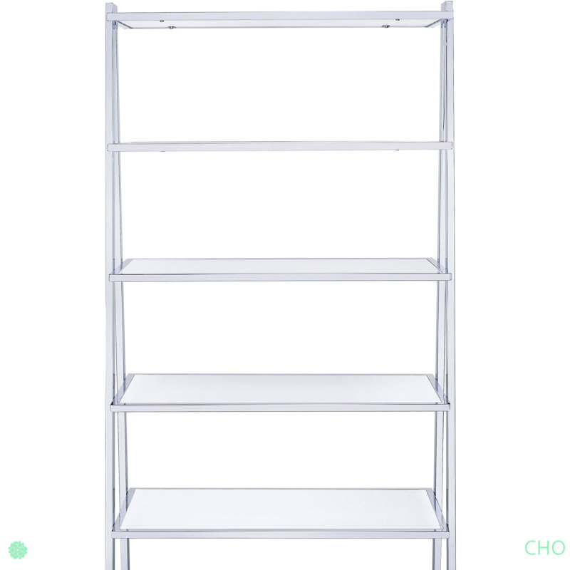 Coleen White High Gloss & Chrome Finish Bookshelf, (5 Shelves) 70.95" H x 15.95" W x 36.03" D