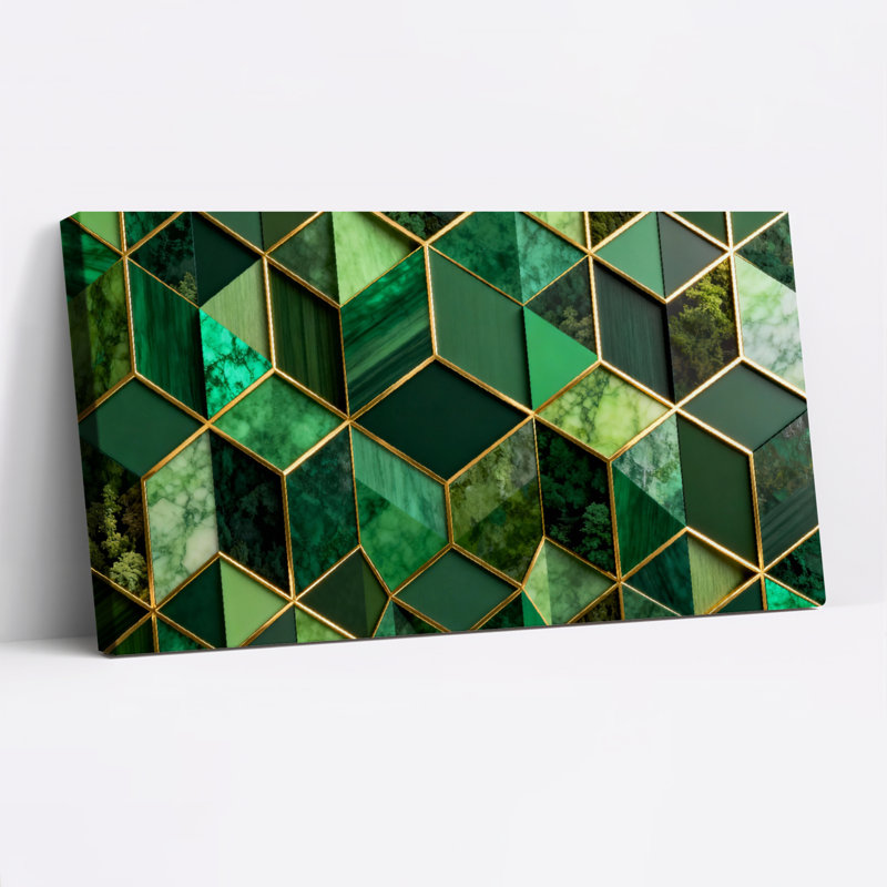 Ensemble de 1 tableau sur toile à motif géométrique marbré vert, H 20 po x l 40 po