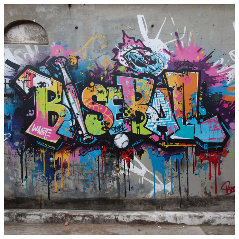 Coussins Graffiti Baseball Bat Street, 18 x 18 inches