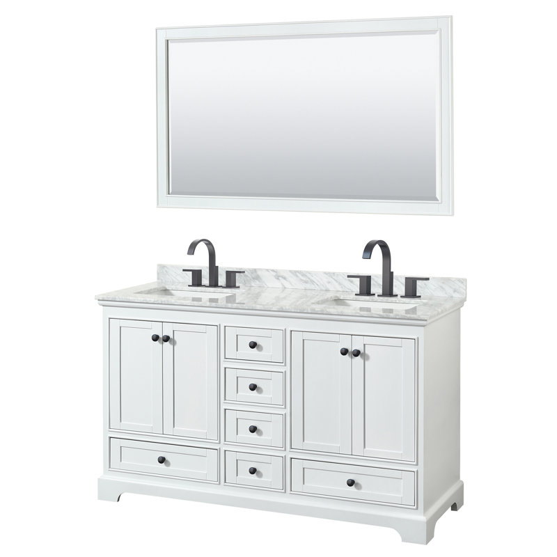 Ensemble de meuble-lavabo double 60 "avec miroir Deborah, Blanc, Noir mat