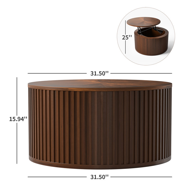 Ansel Lift Top Coffee Table With Storage, Round Solid Wood Coffee Table