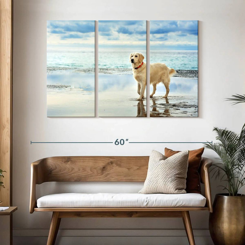 Golden Retriever bord de mer, H 32 po x l 50 po